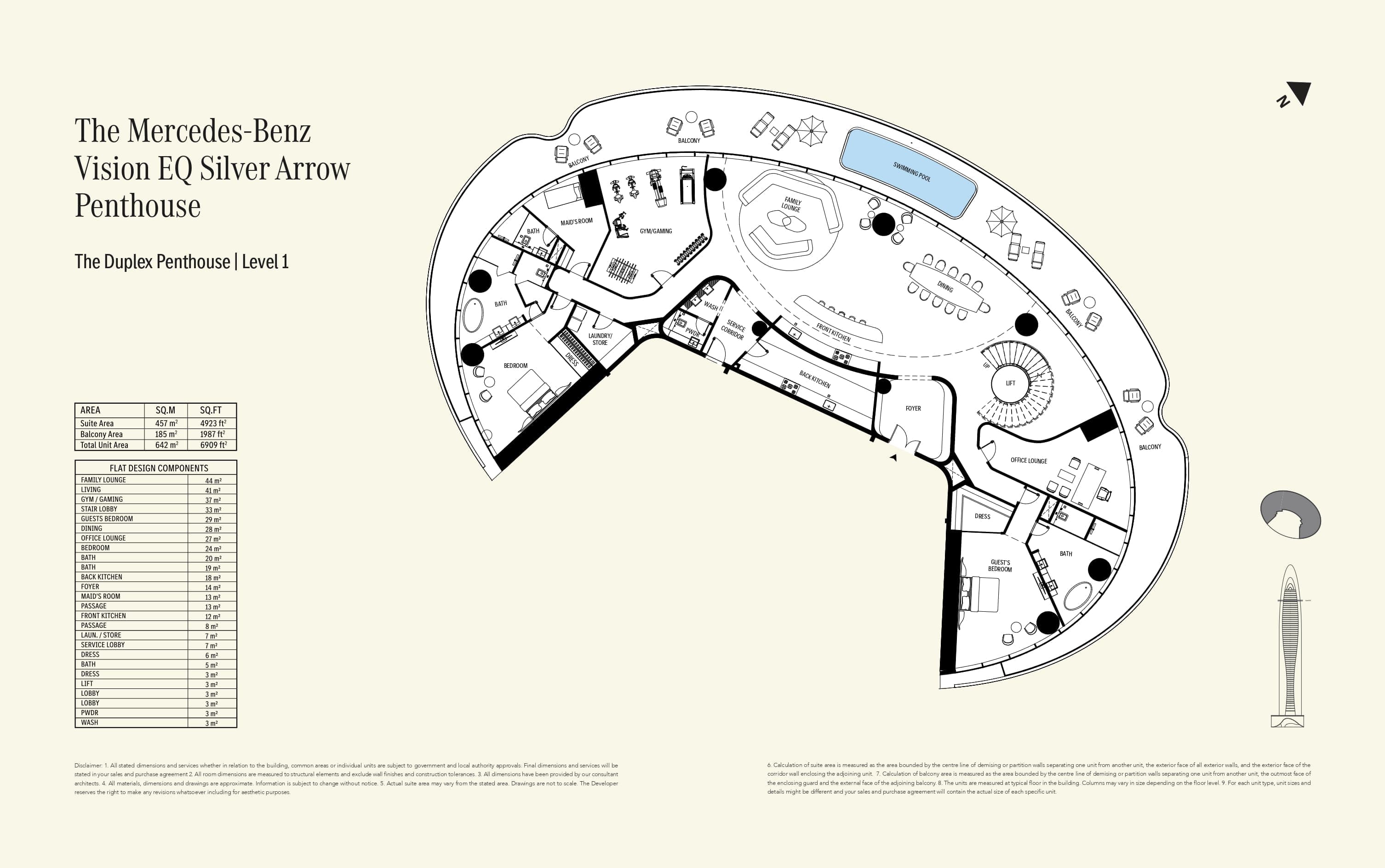 Mercedes-Benz Places, 2-Bed Floor Plan, type: Duplex - Level 1 - Penthouse