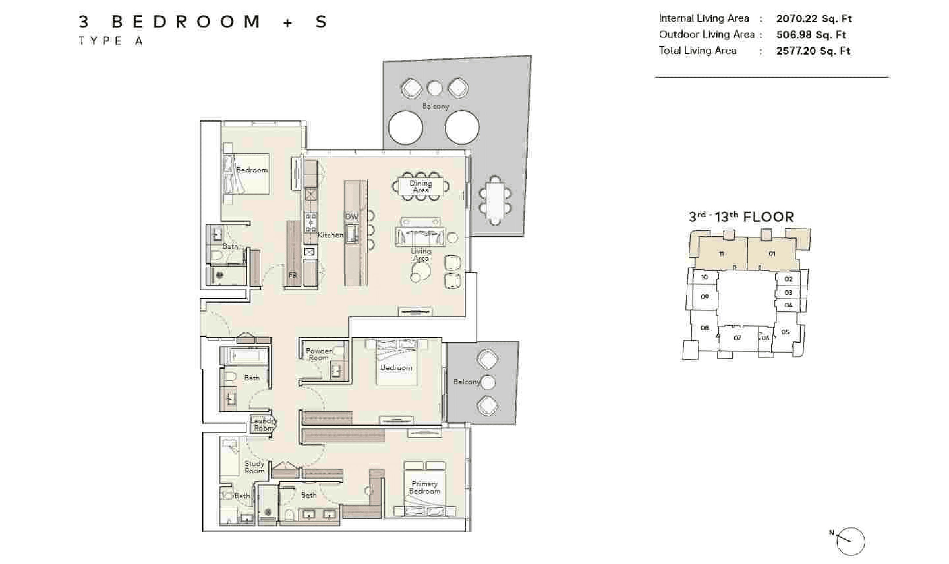 Mercer House, 3-Bed Floor Plan, type: