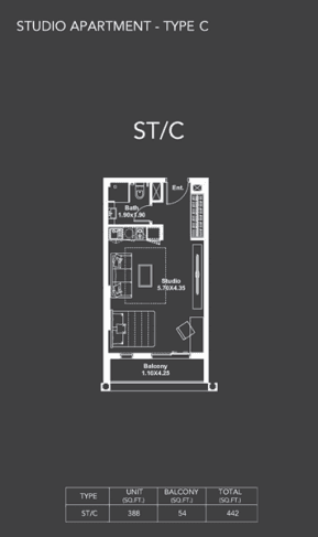 Midtown, 0-Bed Floor Plan, type: Studio Apartment - Type C
