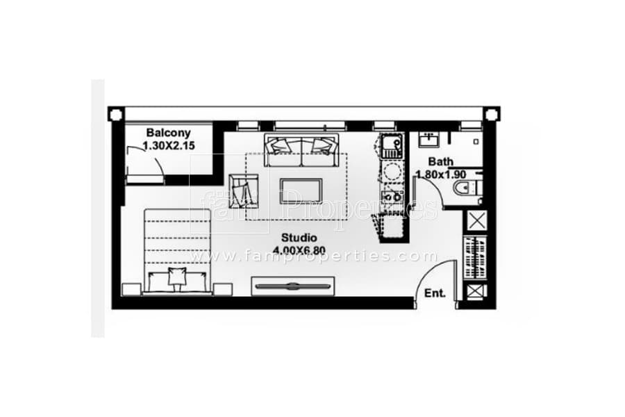 Midtown, 0-Bed Floor Plan, type: Studio