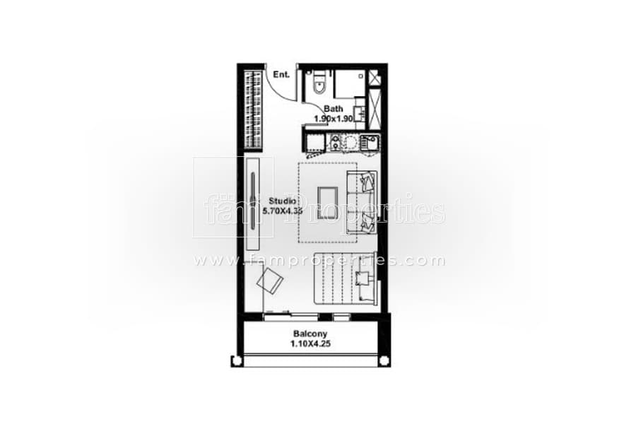 Midtown, 0-Bed Floor Plan, type: Studio