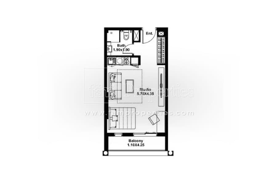 Midtown, 0-Bed Floor Plan, type: Studio
