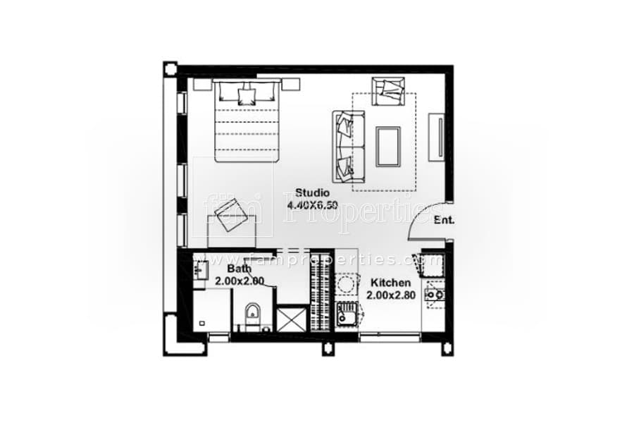 Midtown, 0-Bed Floor Plan, type: Studio