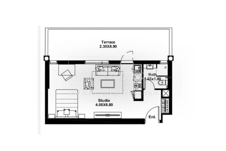 Midtown, 0-Bed Floor Plan, type: Studio
