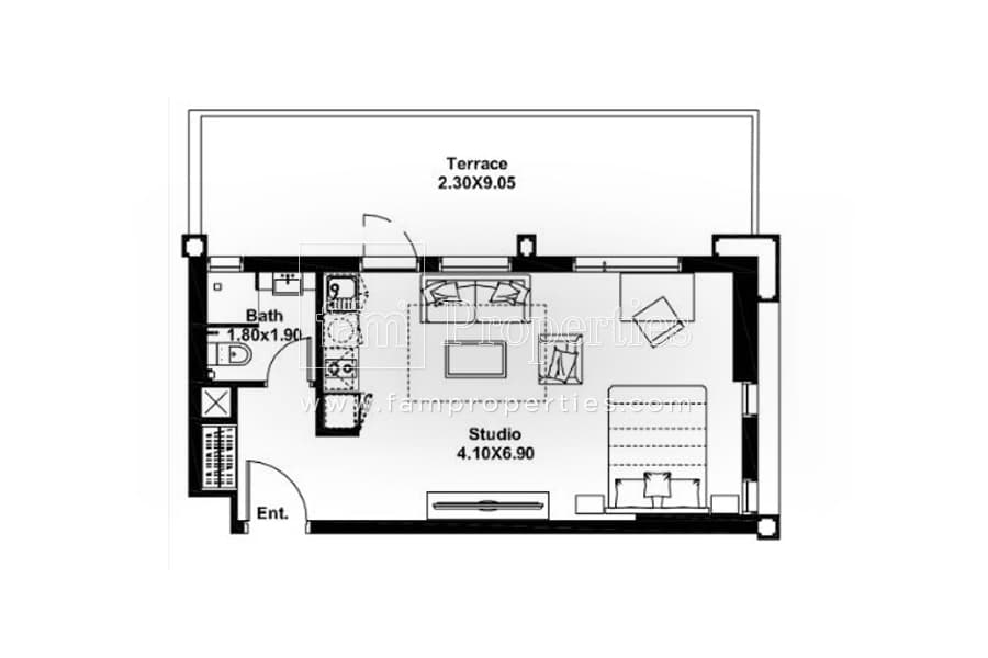 Midtown, 0-Bed Floor Plan, type: Studio
