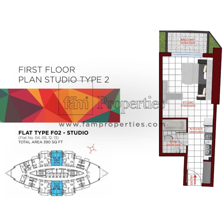 MIRACLZ TOWER, -Bed Floor Plan, type: studio Apartment