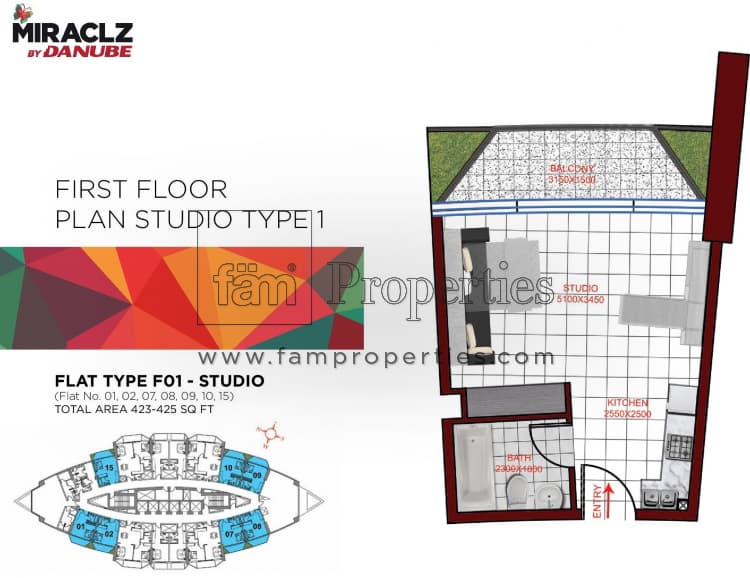 MIRACLZ TOWER, -Bed Floor Plan, type: studio Apartment - 2