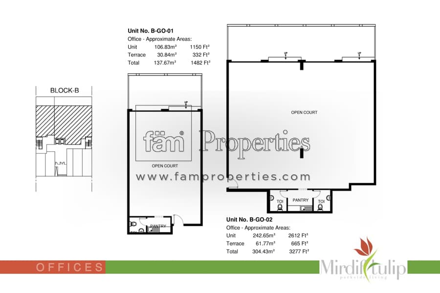 Mirdif Tulip, -Bed Floor Plan, type: Unit: B -GO (Office)