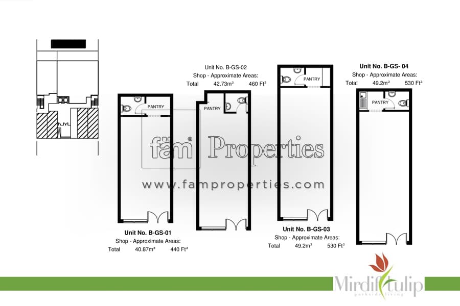 Mirdif Tulip, -Bed Floor Plan, type: Unit: B - GS (shop)