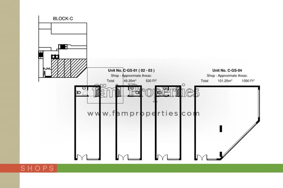 Mirdif Tulip, -Bed Floor Plan, type: Unit: C - GS (Shop)