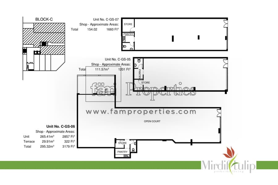 Mirdif Tulip, -Bed Floor Plan, type: Unit: C - GS (shop)