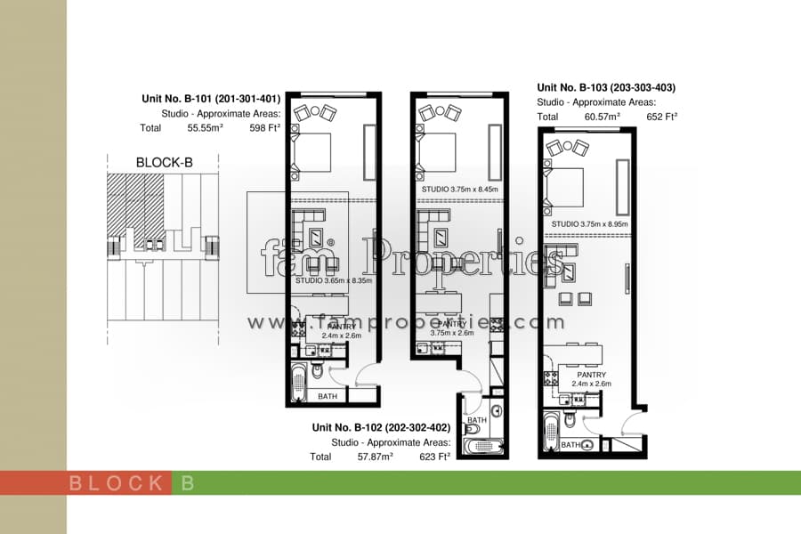 Mirdif Tulip, -Bed Floor Plan, type: Unit: B (101, 102, 103) Studio