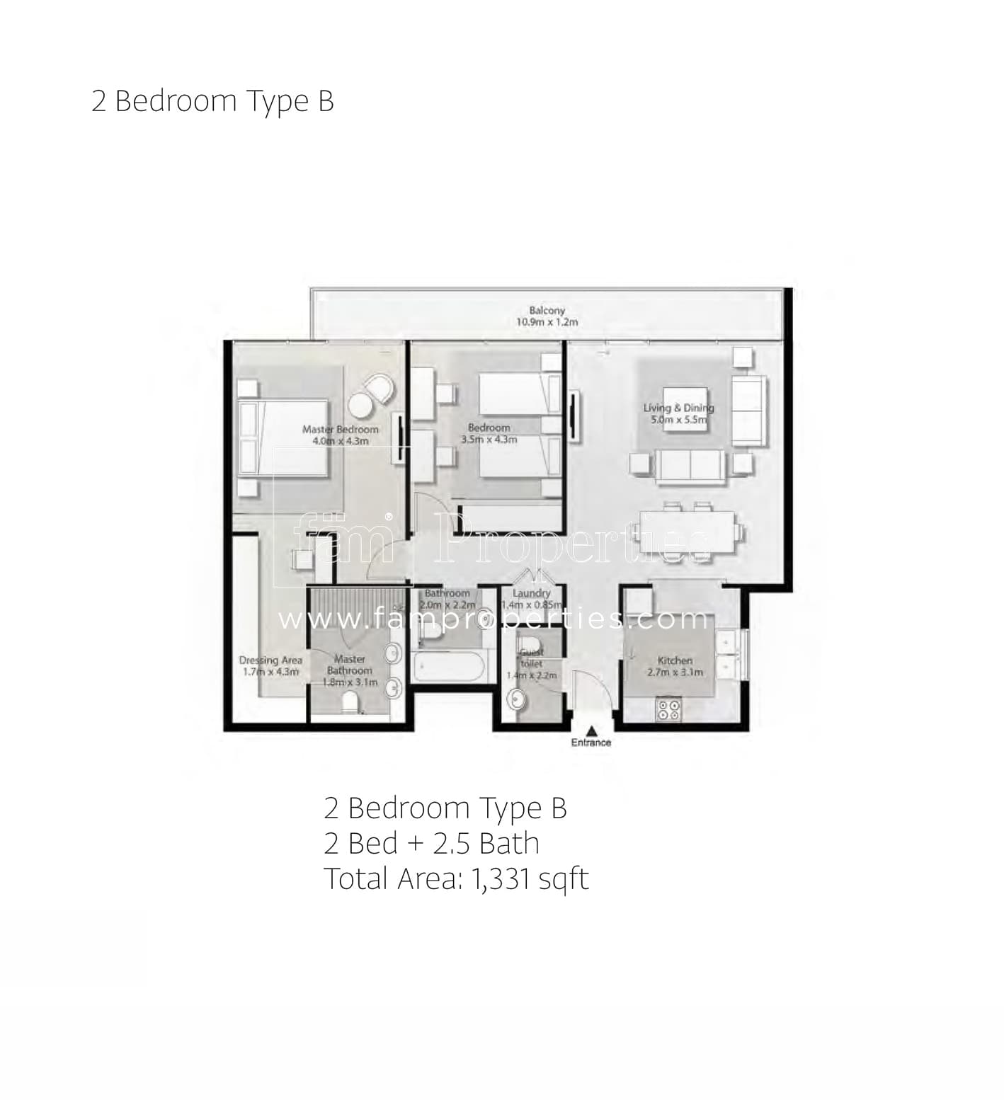 Misk Apartments, 2-Bed Floor Plan, type: 2 Bedroom