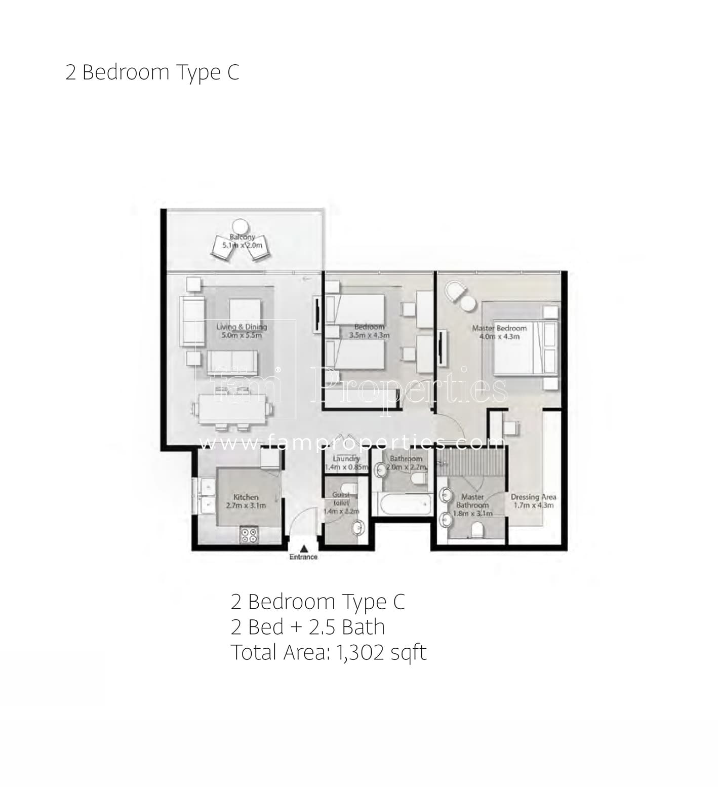 Misk Apartments, 2-Bed Floor Plan, type: 2 Bedroom
