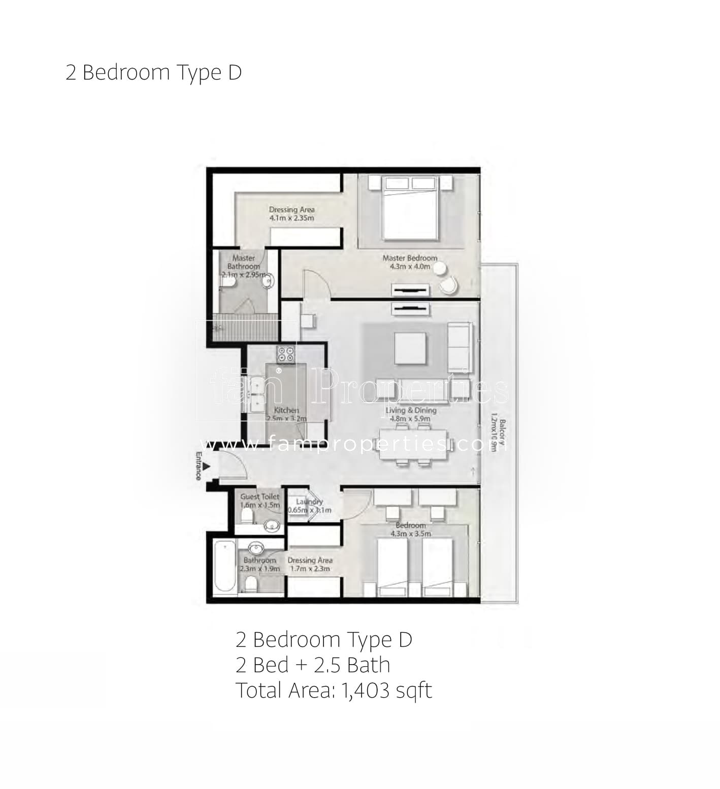 Misk Apartments, 2-Bed Floor Plan, type: 2 Bedroom