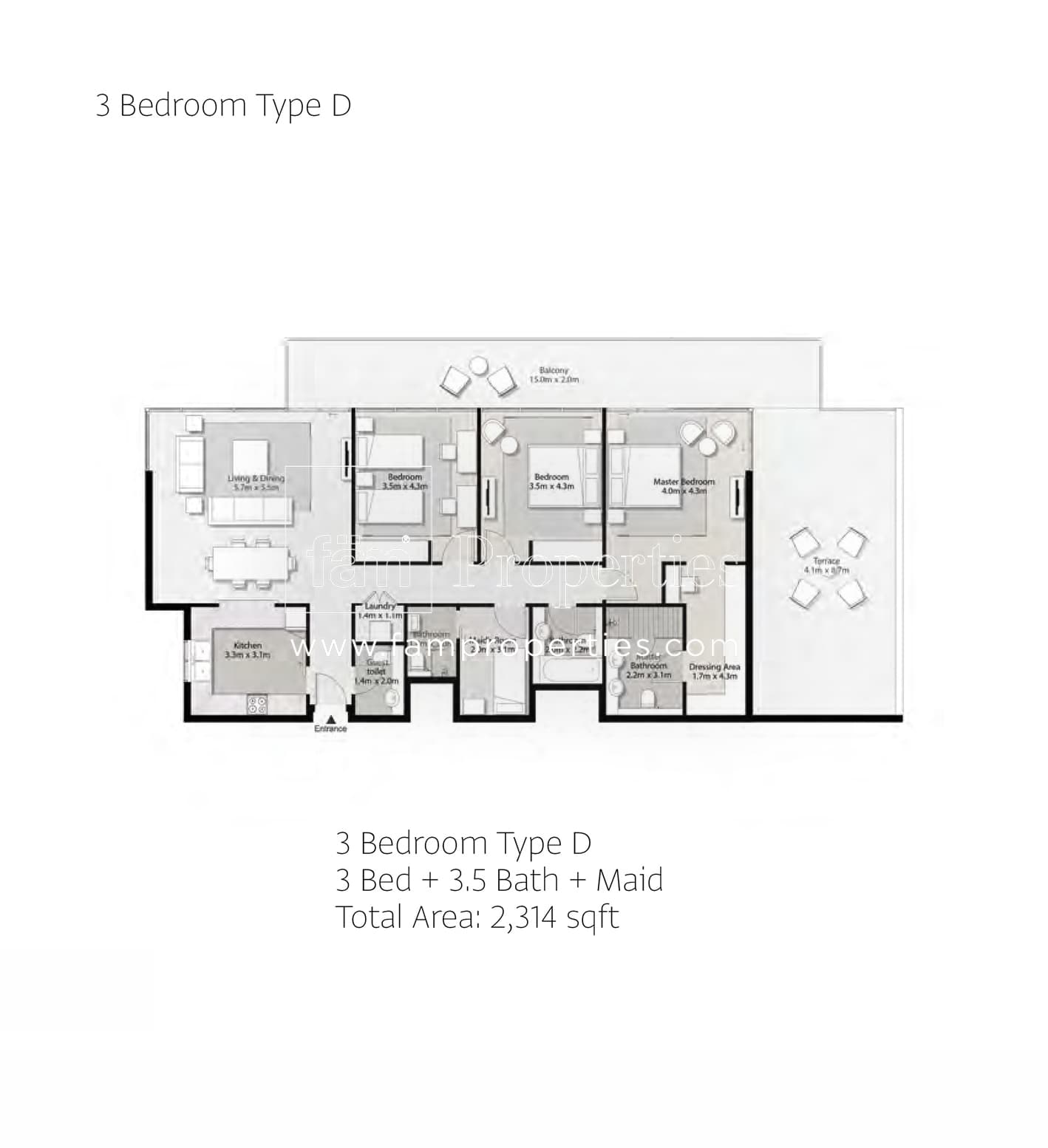 Misk Apartments, 3-Bed Floor Plan, type: 3 Bedroom