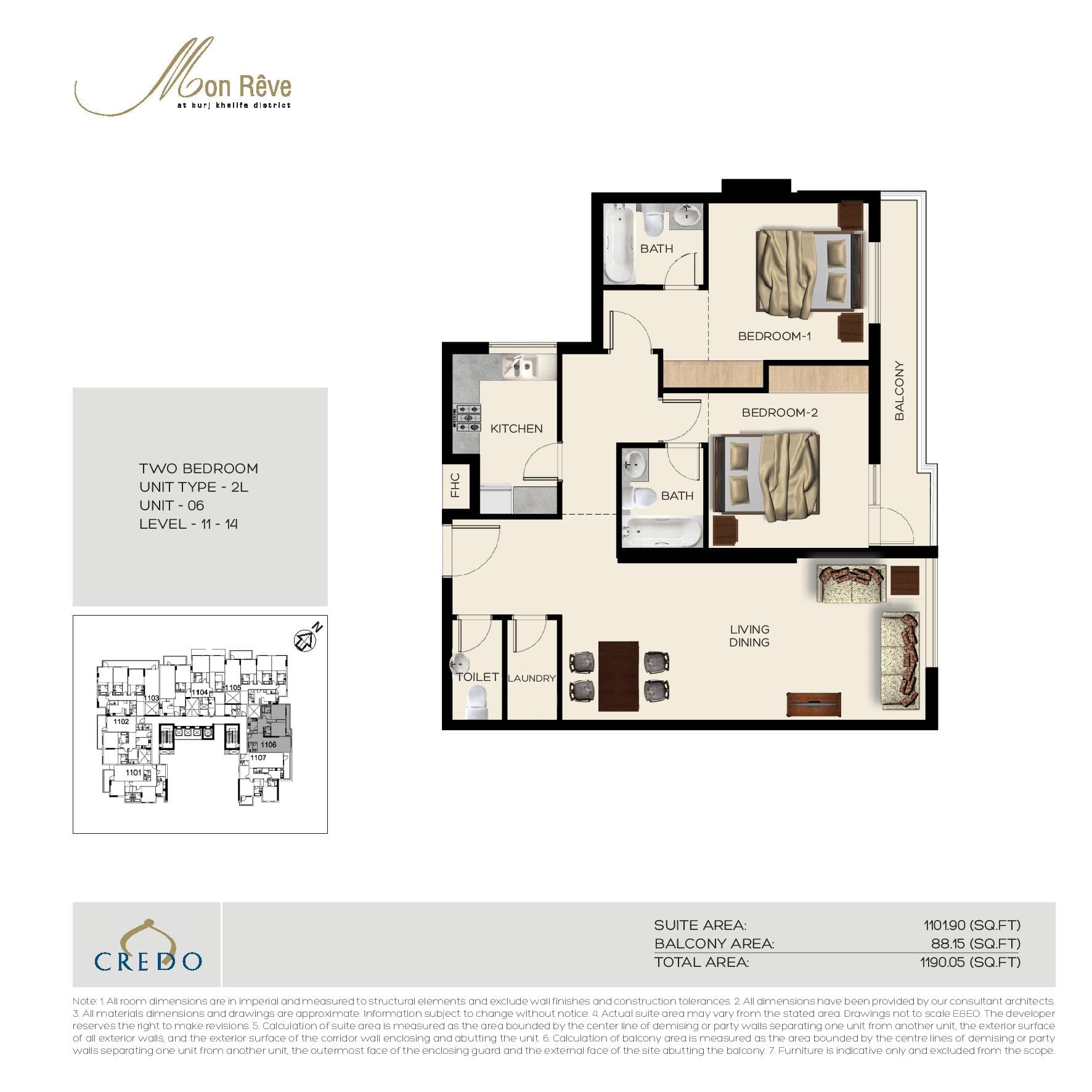 Mon Reve, 2-Bed Floor Plan, type: 2 Bedroom