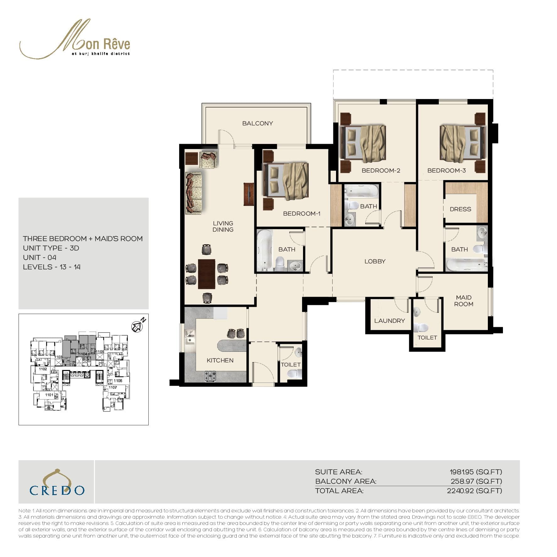Mon Reve, 3-Bed Floor Plan, type: 3 Bedroom