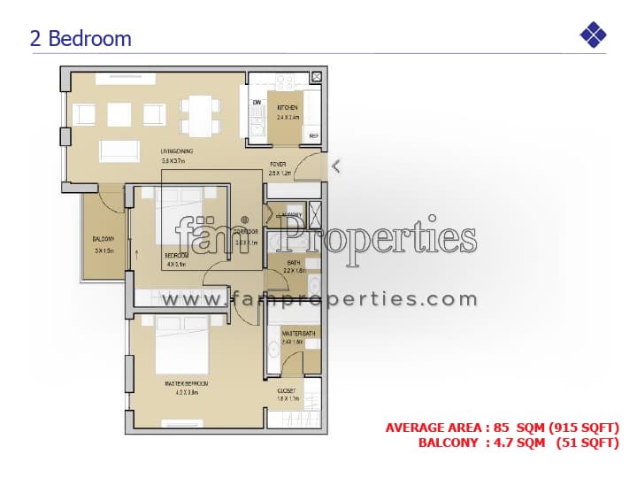 Mudon Views, 2-Bed Floor Plan, type: 2 Bedroom
