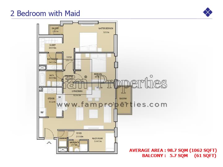 Mudon Views, 2-Bed Floor Plan, type: 2 Bedroom with Maid
