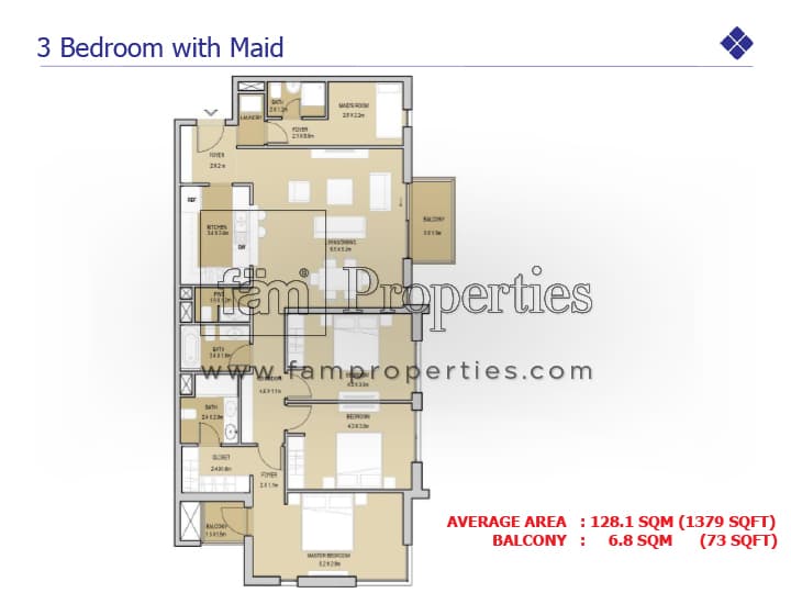 Mudon Views, 3-Bed Floor Plan, type: 3 Bedroom with Maid