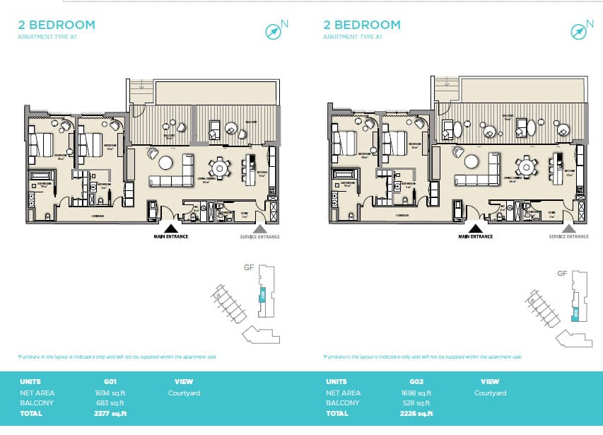 Nikki Beach Residences, 2-Bed Floor Plan, type: G02_TypeA1_2br