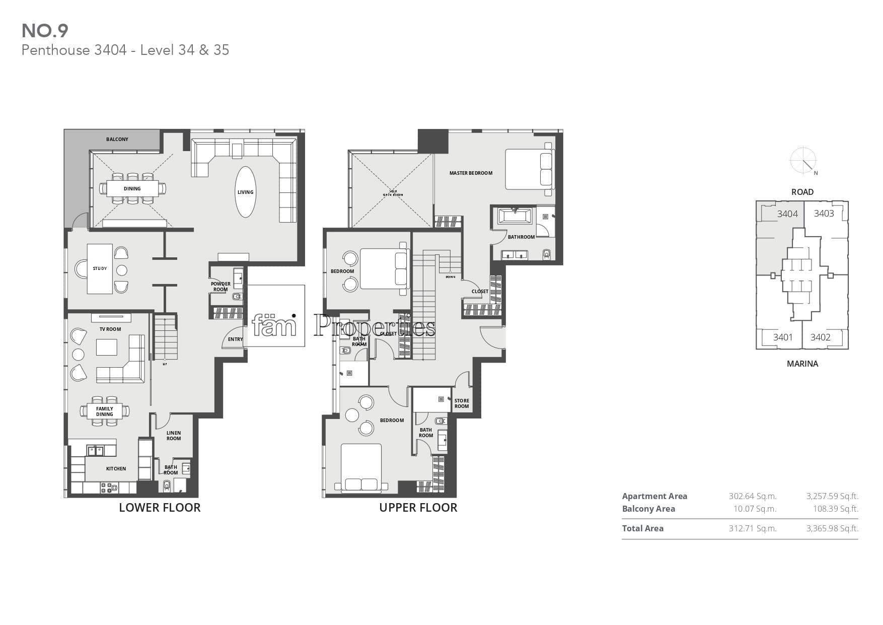 No 9 Tower, 3-Bed Floor Plan, type: 3 Bedroom
