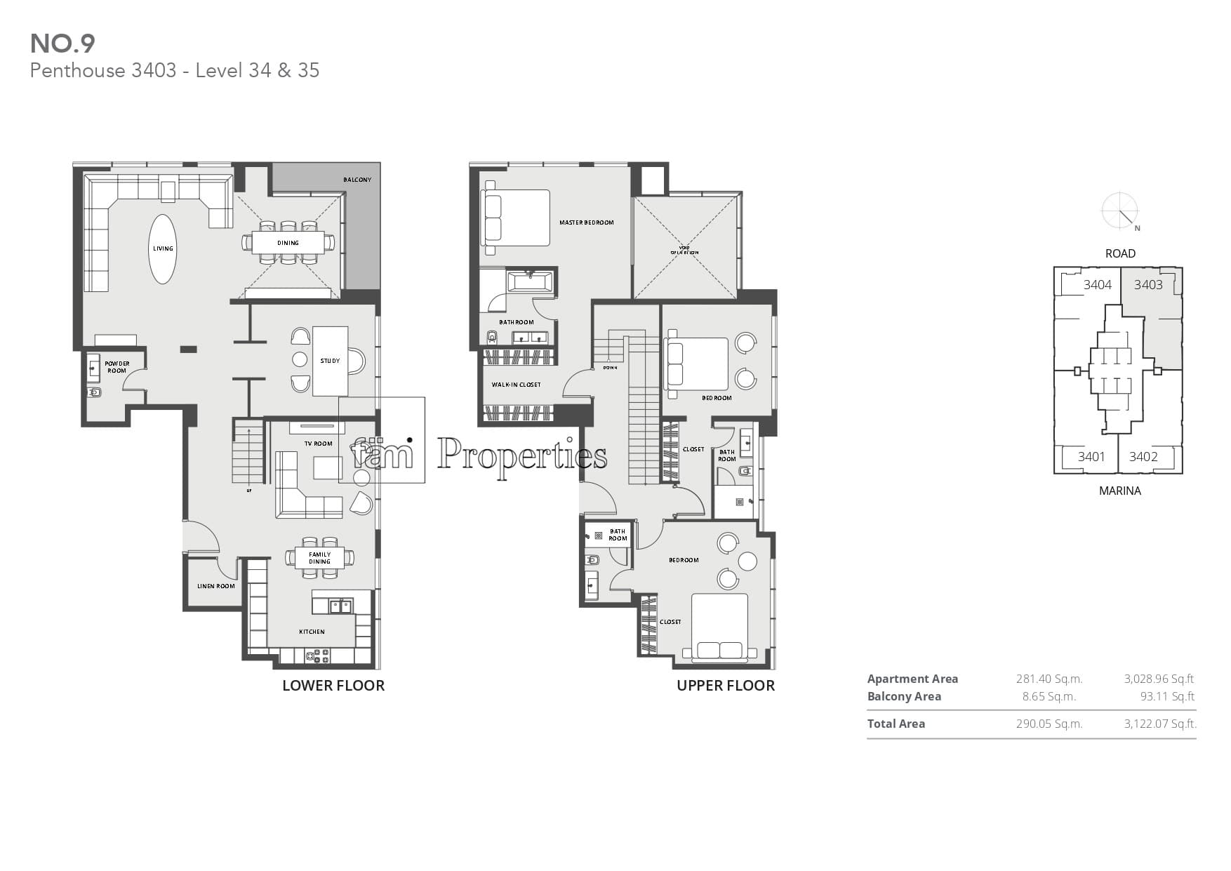 No 9 Tower, 3-Bed Floor Plan, type: 3 Bedroom