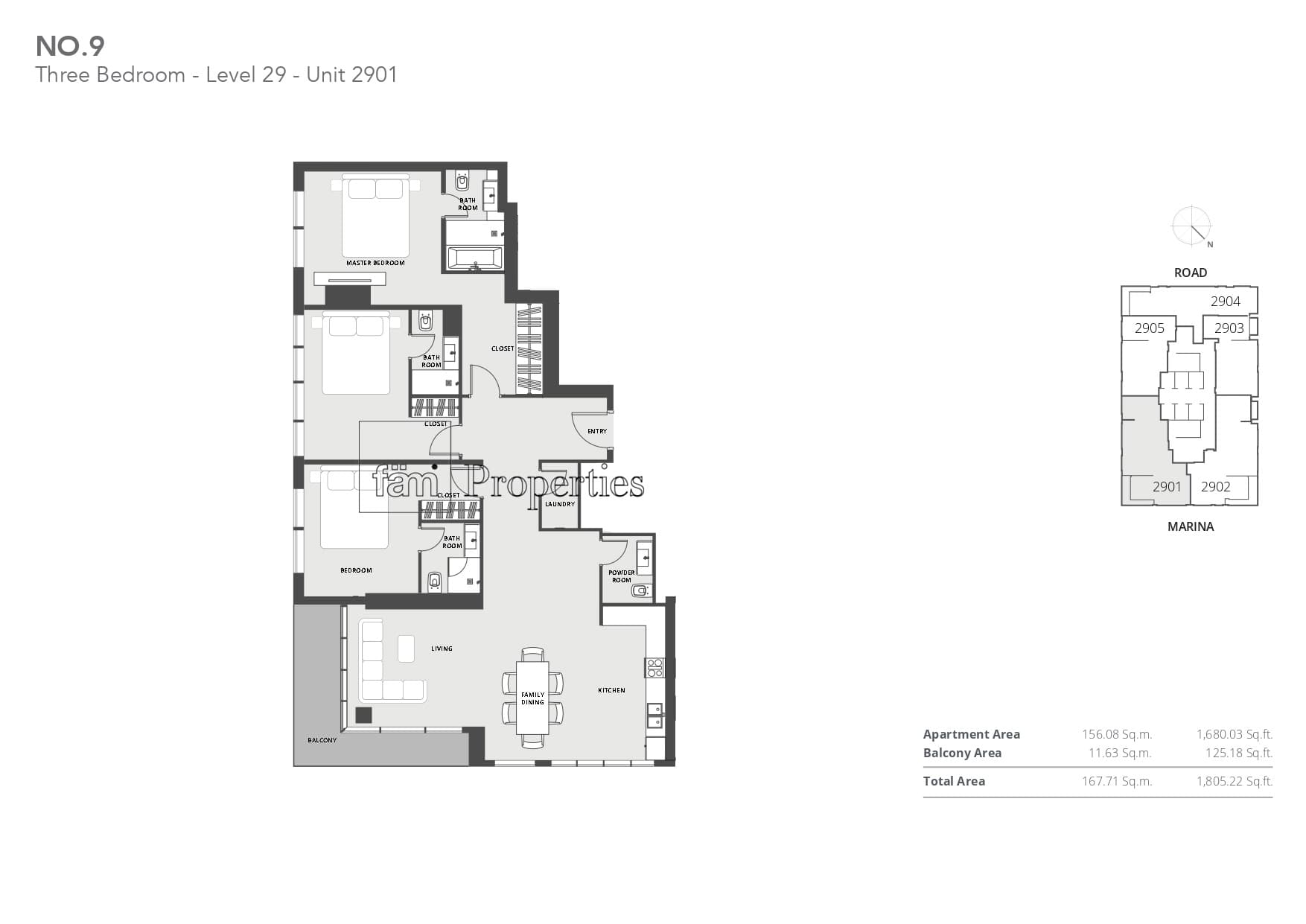 No 9 Tower, 3-Bed Floor Plan, type: 3 Bedroom