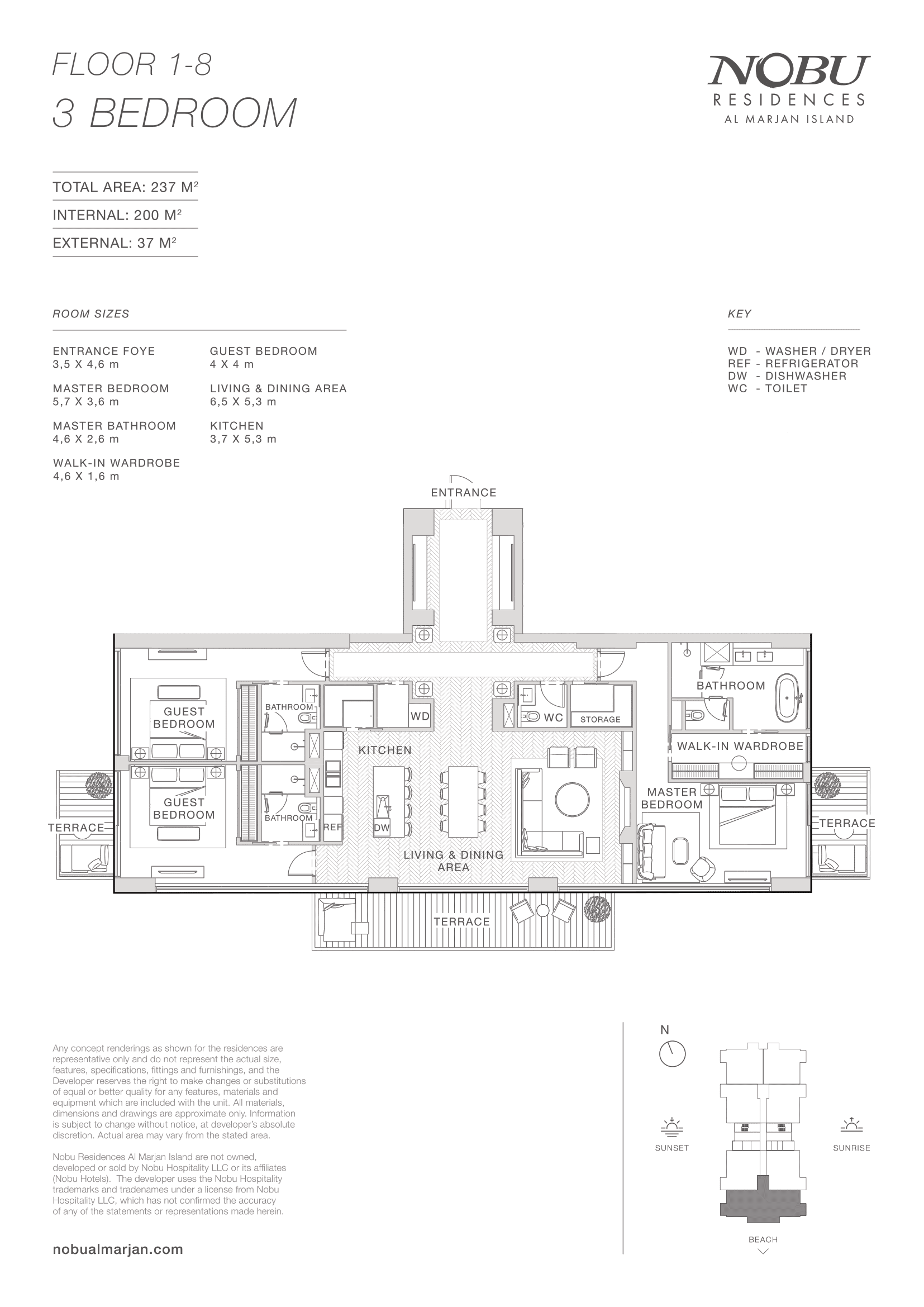 Nobu Residences, 3-Bed Floor Plan, type: