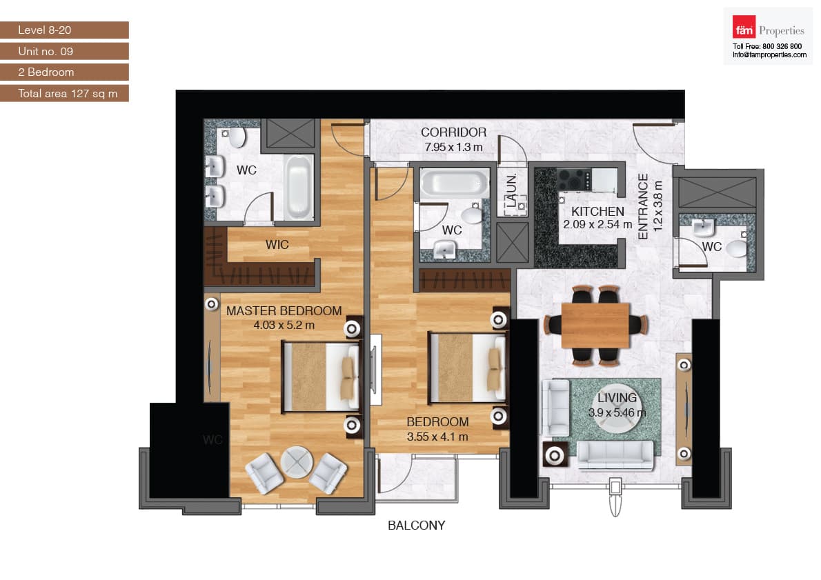 Noura Tower, 2-Bed Floor Plan, type: Unit-09_2br