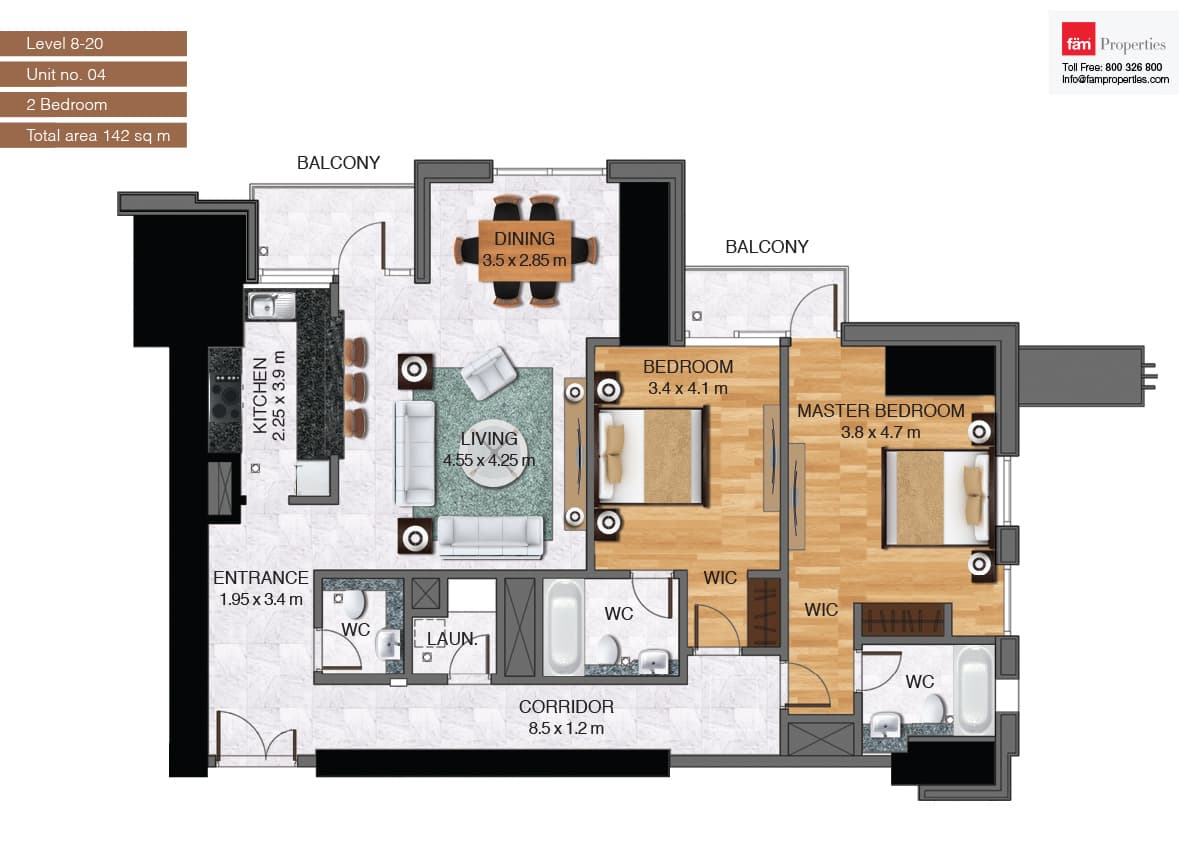 Noura Tower, 2-Bed Floor Plan, type: Unit-04_2br