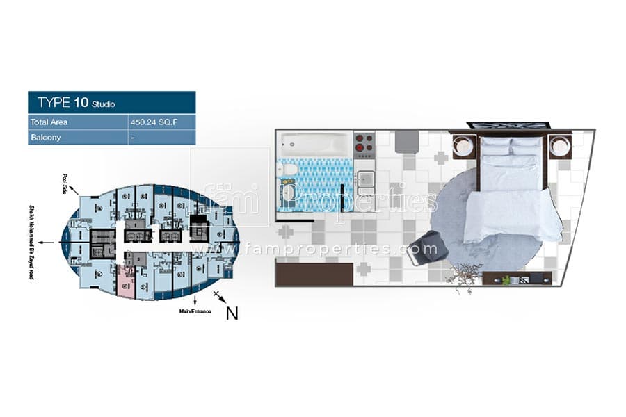 O2 Tower, 0-Bed Floor Plan, type: Studio