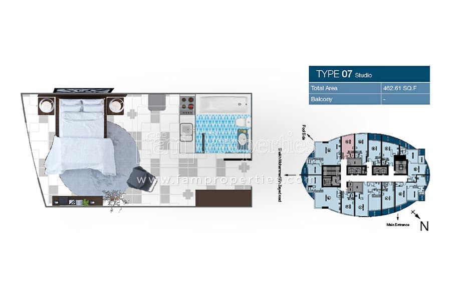 O2 Tower, 0-Bed Floor Plan, type: Studio