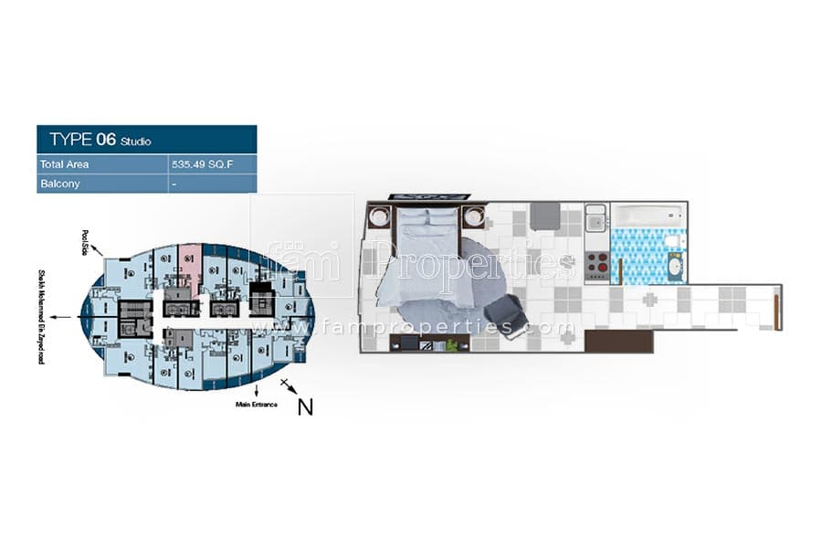 O2 Tower, 0-Bed Floor Plan, type: Studio