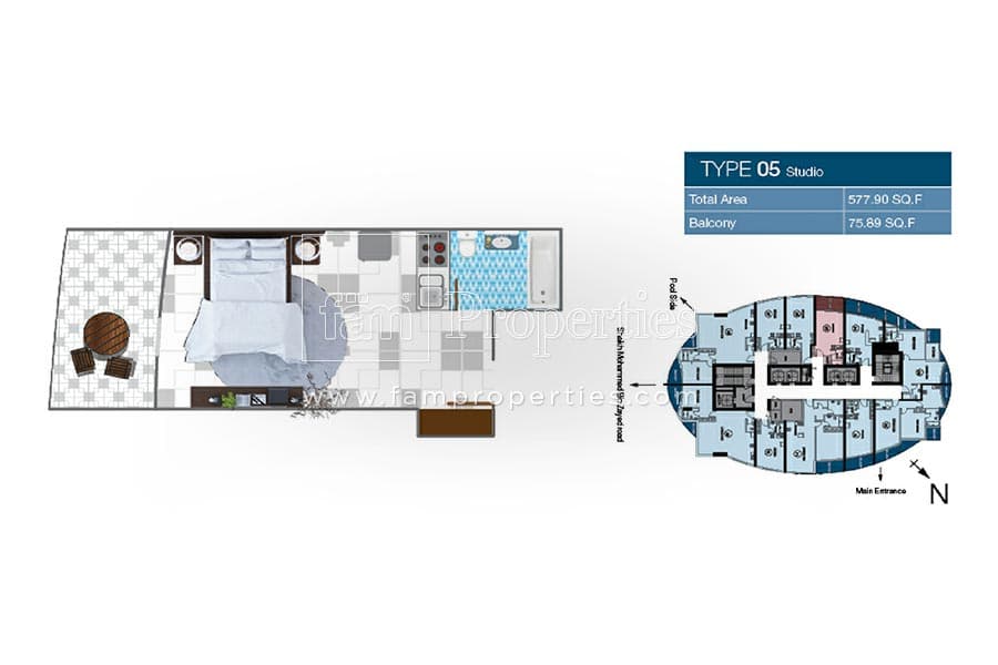 O2 Tower, 0-Bed Floor Plan, type: Studio