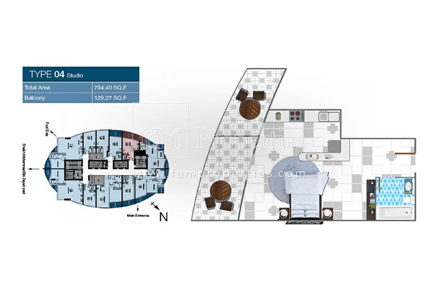 O2 Tower, 0-Bed Floor Plan, type: Studio