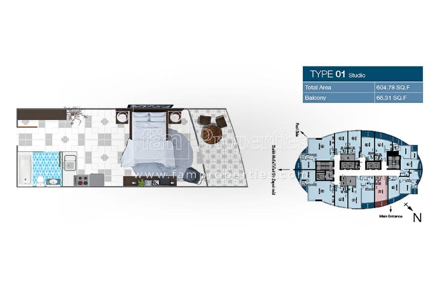 O2 Tower, 0-Bed Floor Plan, type: Studio