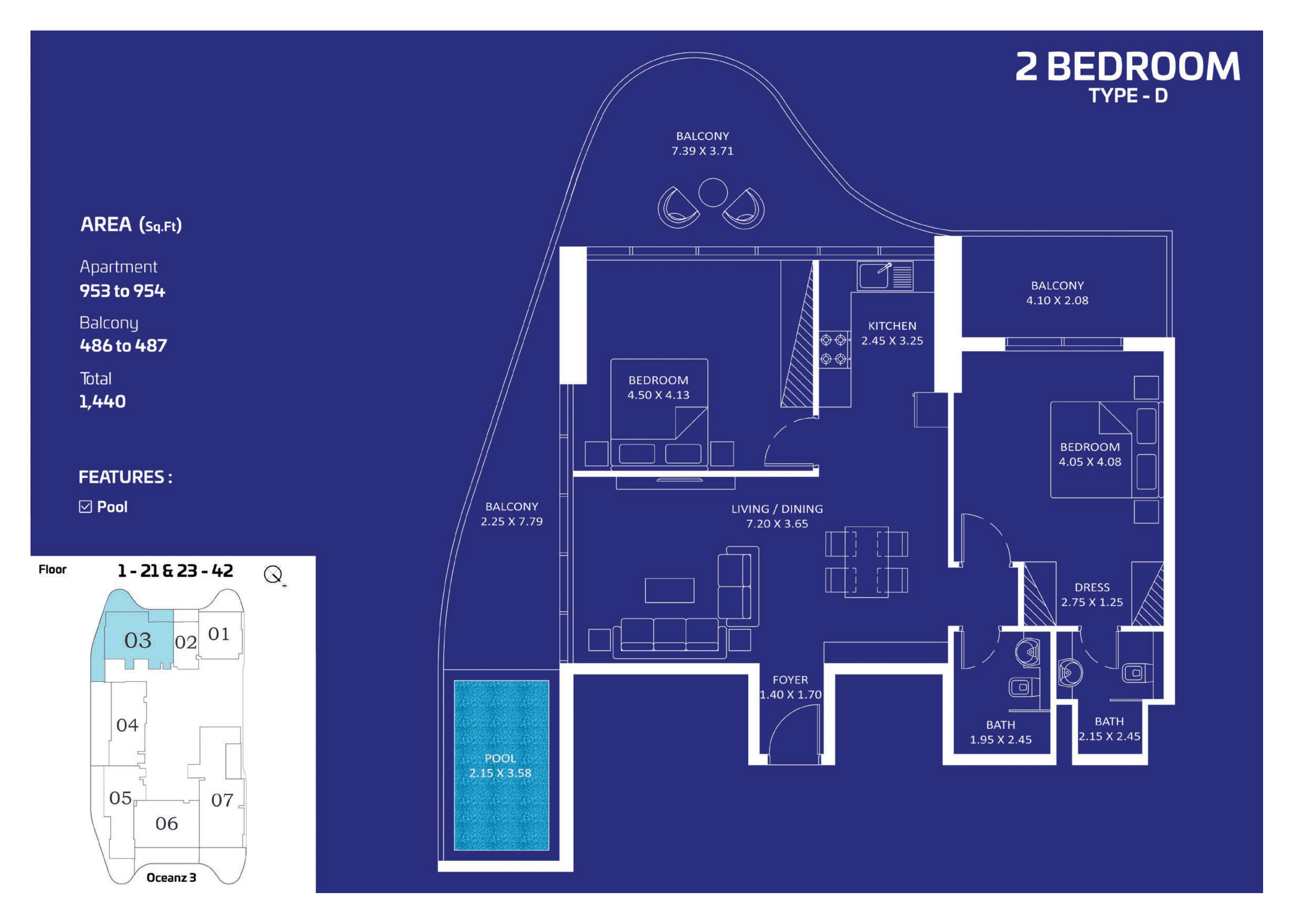 Oceanz 1 by Danube, 2-Bed Floor Plan, type: