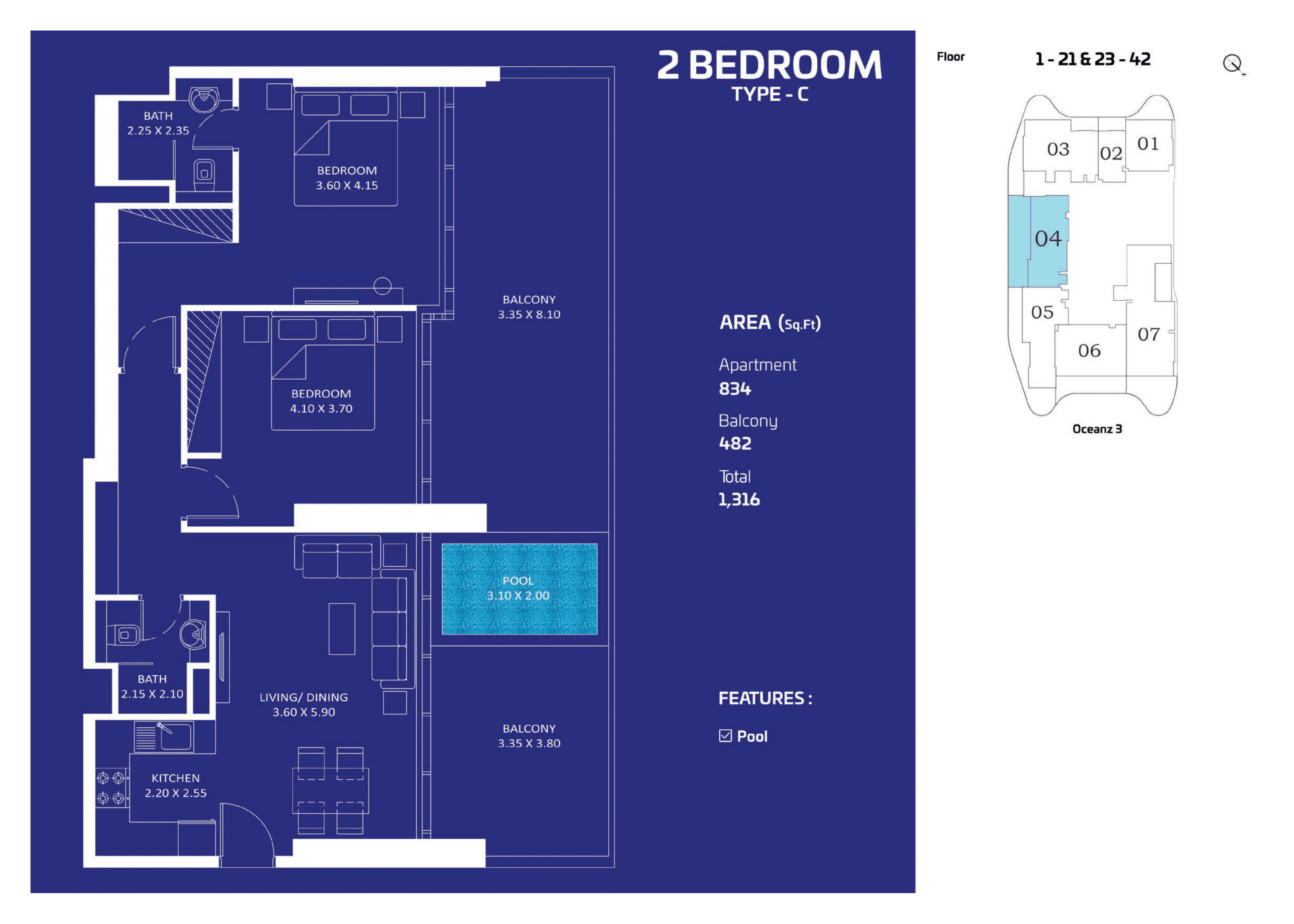 Oceanz 2 by Danube, 2-Bed Floor Plan, type: