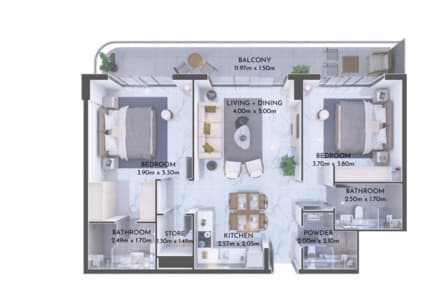 Olivia Residences, 2-Bed Floor Plan, type: