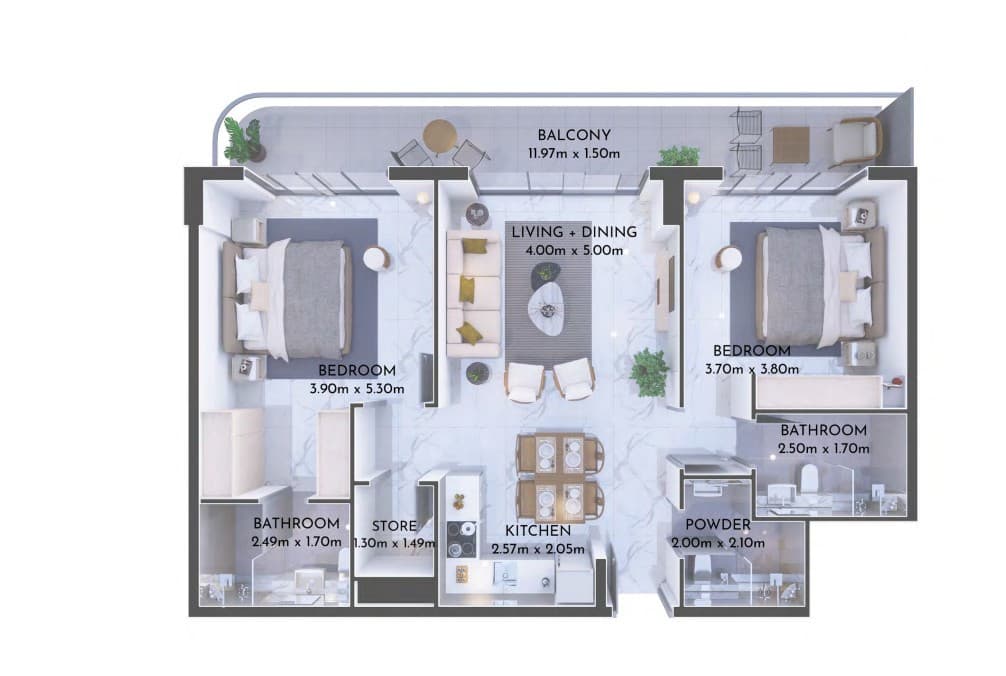 Olivia Residences, 2-Bed Floor Plan, type: