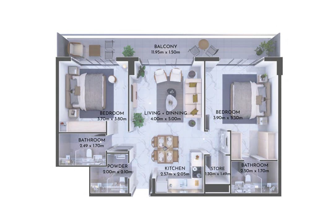 Olivia Residences, 2-Bed Floor Plan, type: