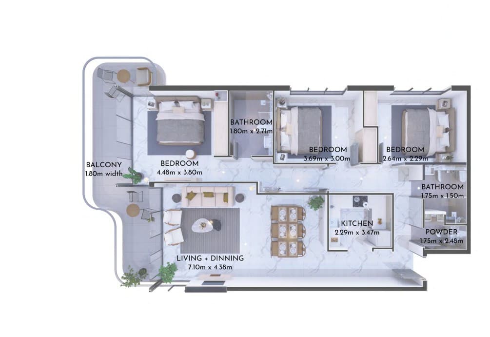 Olivia Residences, 3-Bed Floor Plan, type: