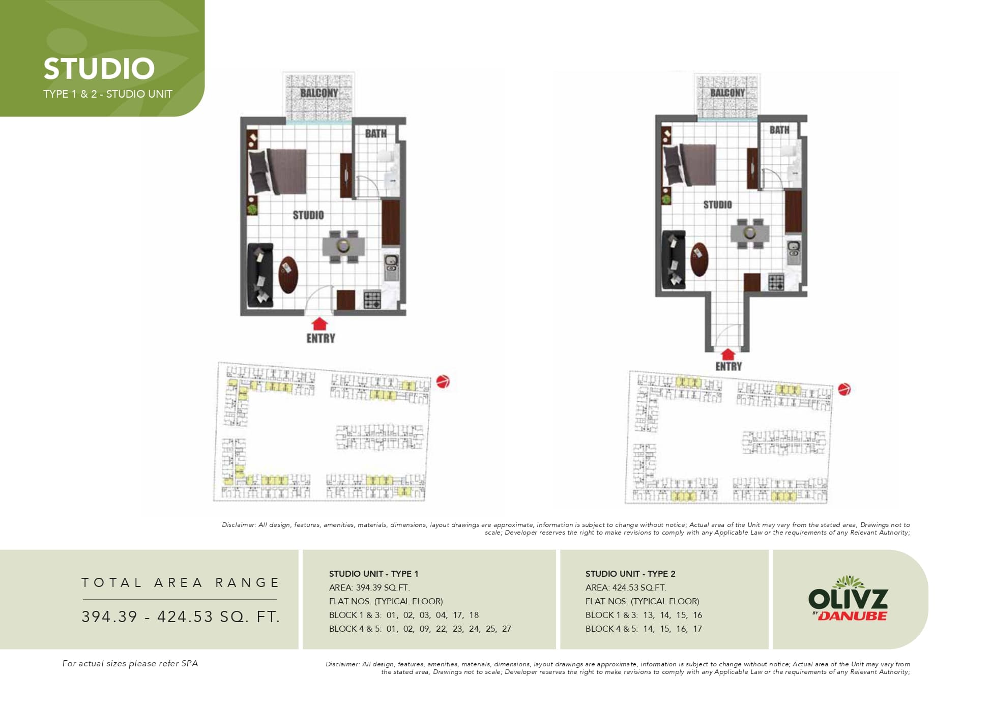 Olivz Residence, 0-Bed Floor Plan, type: Studio