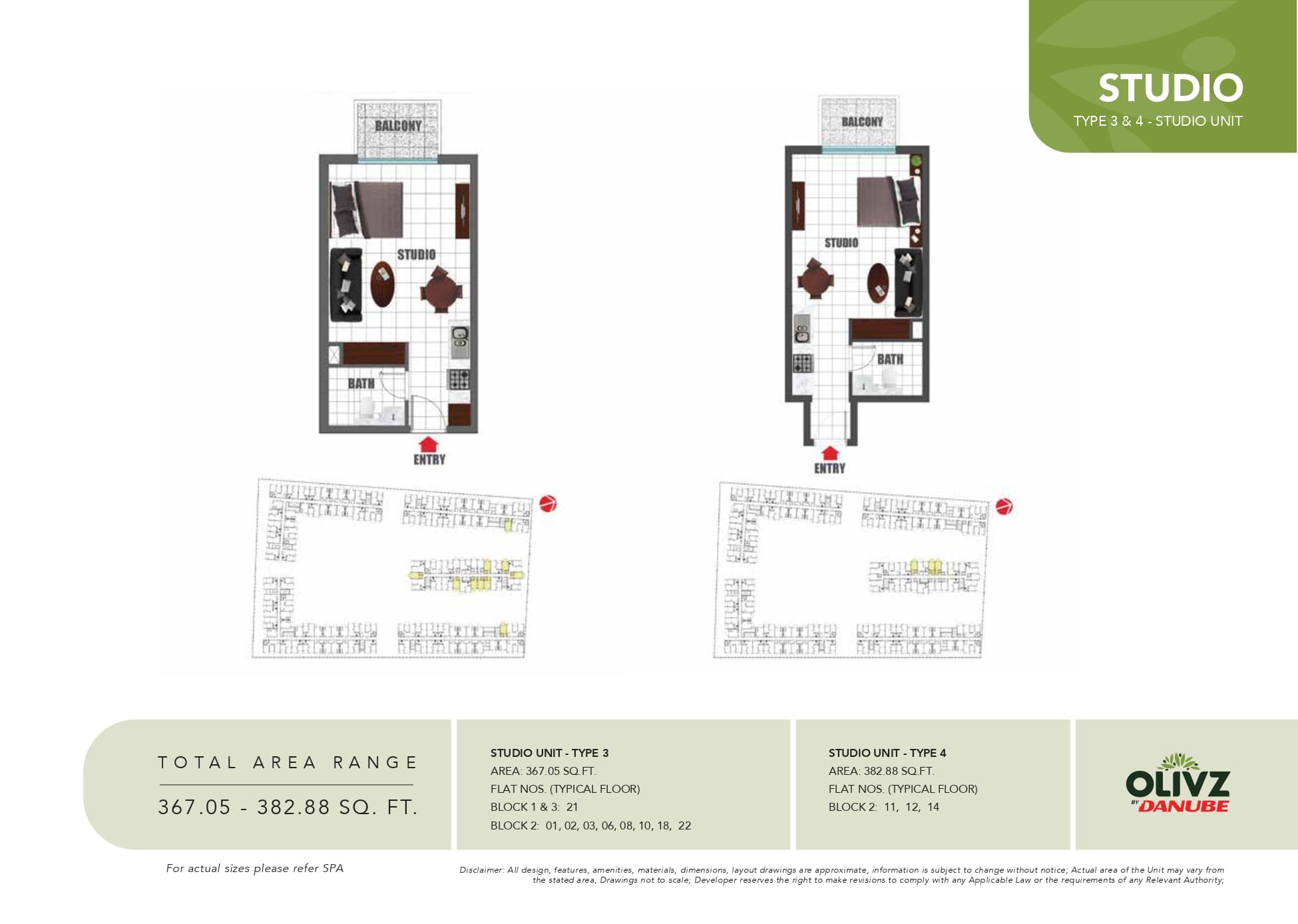 Olivz Residence, 0-Bed Floor Plan, type: Studio