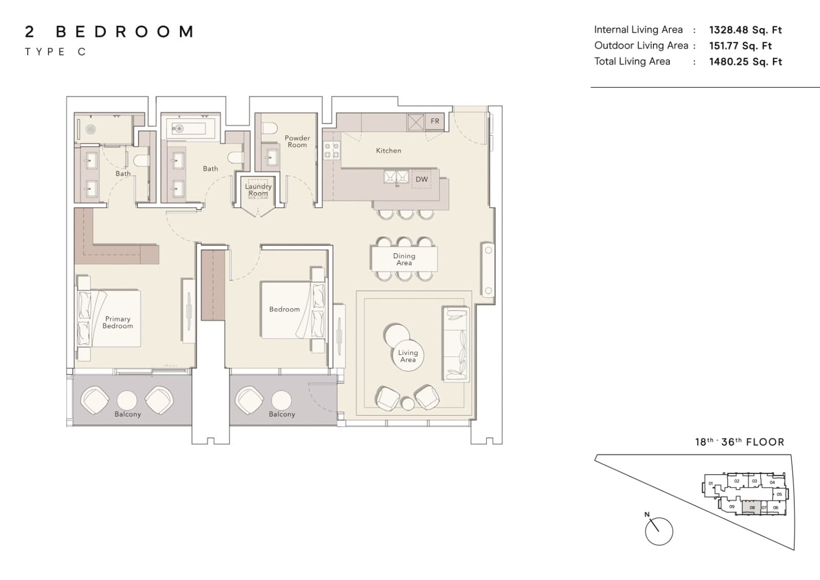 One River Point, 2-Bed Floor Plan, type: