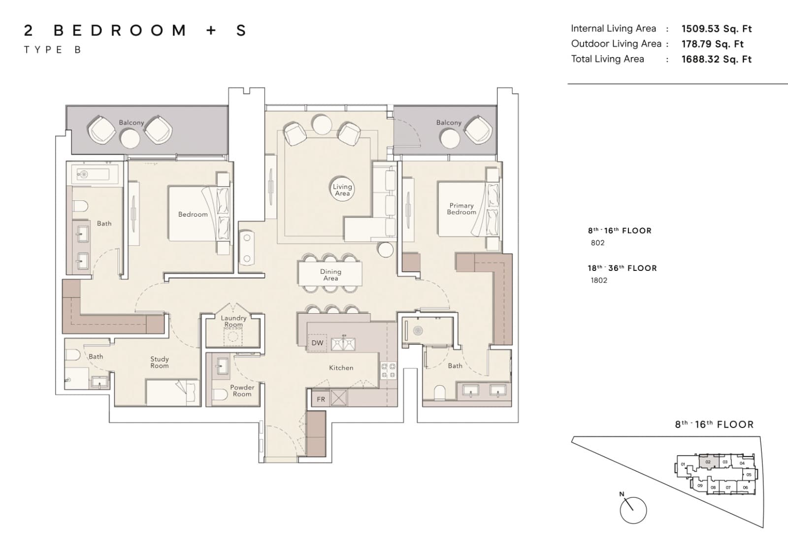 One River Point, 2-Bed Floor Plan, type: