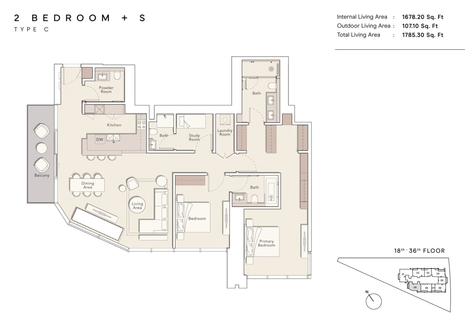 One River Point, 2-Bed Floor Plan, type: