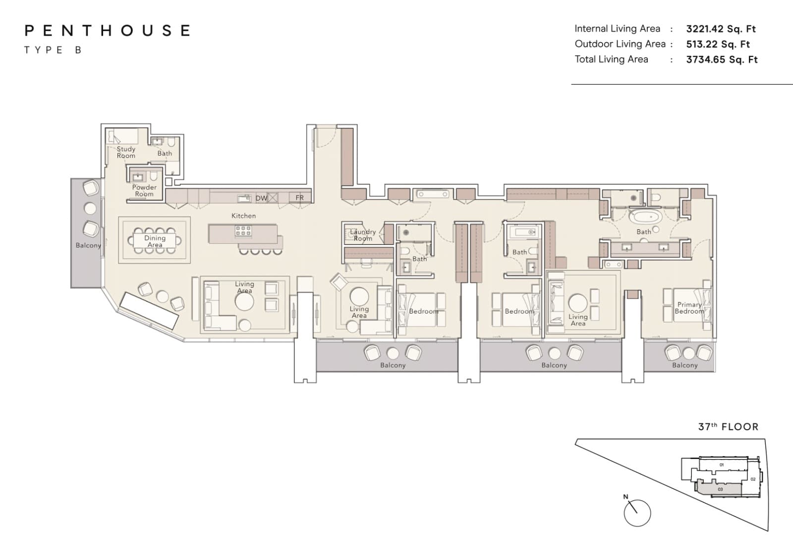 One River Point, 3-Bed Floor Plan, type: